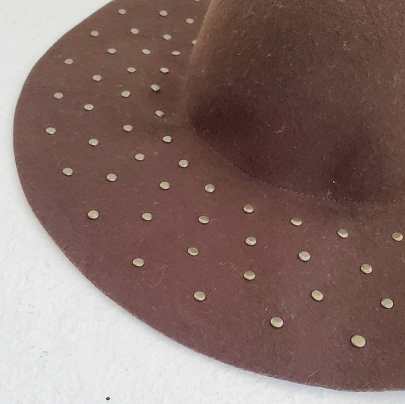 Tahari Chocolate Brown Studded Floppy 100% Wool Hat - Picture 3 of 8